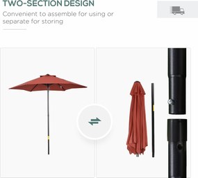Outsunny Parasol Ø196 cm z funkcją kąta, sześciokątny parasol balkonowy dla plaży balkonu ogrodu, Bordowy