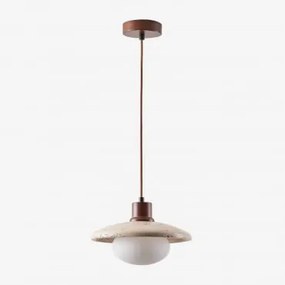 Lampa Sufitowa Wisząca Z Trawertynu I Drewna Z Kulą Szklaną Davise Trawertyn - Sklum