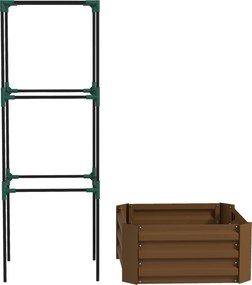 Outsunny Podwyższona grządka z kratką, skrzynka na rośliny z kratką, otwarte dno, odporna na warunki atmosferyczne, 61 cm x 61 cm x 140 cm, brązowa | Aosom PL