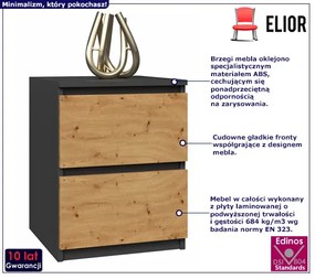 Minimalistyczna szafka nocna antracyt + dąb artisan - Lanilo 6X