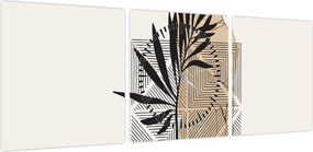 Obraz - Abstrakcja z tropikalnymi liśćmi N⁰1 (z zegarem) (90x30 cm)
