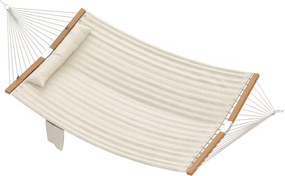 Outsunny Hamak Zewnętrzny 200x140 cm, Dwuwarstwowy Hamak z Zagłówkiem, Kieszenią na Magazyny i Drewnianymi Drążkami, do 200 kg | Aosom PL