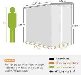 Outsunny Metalowy Schowek Ogrodowy, Stal Ocynkowana, Zamknięcie, Prosta Montaż, 142 x 184 x 165/181 cm, Szary