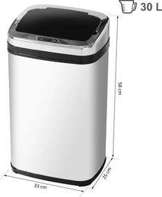 HOMCOM Kosz na Śmieci Automatyczny Stalowy 30L Srebrzysty 33x25x58cm Higieniczny i Nowoczesny | Aosom PL