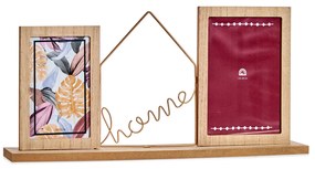 Drewniana ramka na 2 zdjęcia z ozdobnym napisem HOME, 46 x 6 x 21,5 cm