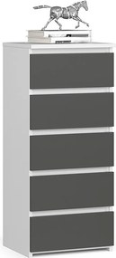 Komoda AKORD CL5 Biała 40 cm 5 szuflad fronty kolor Grafit Szary mat 40x35x92 cm
