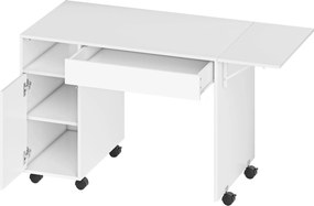 HOMCOM Mobilne biurko komputerowe na kółkach, składane biurko z szafką i szufladą, płyta wiórowa, biały
