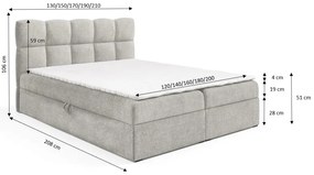 Jasnoszare tapicerowane łóżko kontynentalne 5 rozmiarów M8-R19