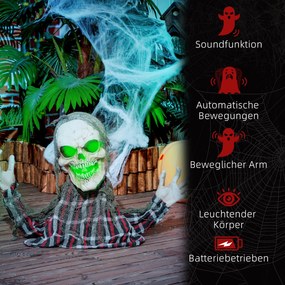 HOMCOM Dekoracja na Halloween Groundbreaker-Szkielet, giętkie ramiona, świecące oczy, upiorny wyc