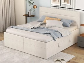 Łóżko z materacem na stelażu - 140x200 cm - tkanina lniana - Beżowy