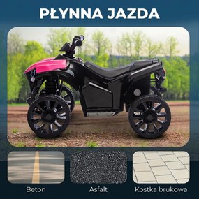 AIYAPLAY 6V quad dla dzieci, elektryczne ATV z muzyką i LED-reflektorami, dla 37-72 Monate, 70 x 42 x 45 cm, różowy | Aosom PL