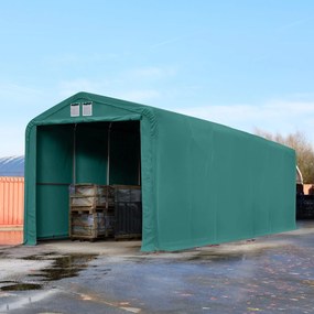 TOOLPORT 4x16m Hala namiotowa - 3,35 m wysokość ścian bocznych z 3,5x3,5m brama, PRIMEtex 2300, ciemnozielony, ze statyką (podłoże gruntowe) - (49394)