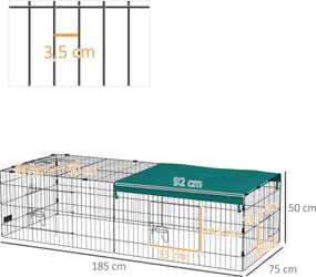 PawHut Wybieg dla małych zwierząt, wybieg na zewnątrz dla królików karłowatych, 185 x 75 x 50 cm, Zielony + Czarny