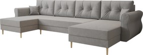 PROMOCJA Rozkładany narożnik w kształcie U SILVIANO 300x140 cm, szary + 2 poduszki GRATIS II. jakość
