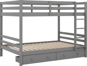 Łóżko piętrowe drewniane z szufladami i drabiną - 140x200cm - Szare