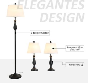 Zestaw 3 eleganckich lamp Aosom 1 podłogowa i 2 stołowe Design i funkcjonalność do każdego wnętrza | Aosom PL