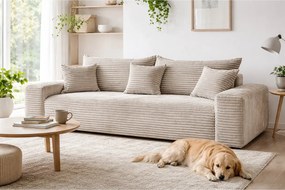 Sofa narożna z łóżkiem i pojemnikiem Cordo w beżowym aksamicie 265 cm - Sofiland