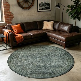 Dywan vintage INKA Oriental z Efektem Postarzenia Zielony koło 160 cm x 160 cm