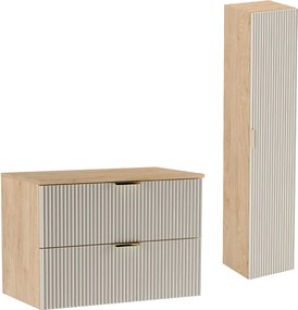 Zestaw Łazienkowy 80cm Szafka Blat Słupek Ryflowane Fronty Kaszmir / Dąb Orzech