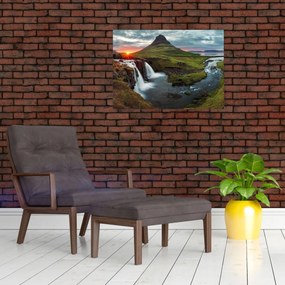 Obraz na szkle - Kirkjufell o zachodzie słońca (70x50 cm)