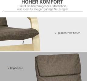 HOMCOM Fotel Relaksacyjny Brązowy Lniany Pokrycie z Drewnianym Stelażem Komfortowe Siedzisko z Podłokietnikami | Aosom PL