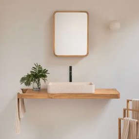 Zestaw Mebli Łazienkowych 130x45 Cm Wiszący Z Drewna Tekowego Neill Drewno Tekowe & Prostokątny Biały Cement - Sklum