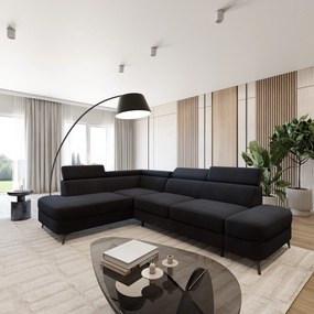Masseno Narożnik AVISE z funkcją spania i pojemnikiem na pościel Narozniki L, Rozkładana sofa - Czarny, MATT VELVET 99
