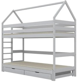 Łóżko piętrowe domek TOBI 1 160x80 białe drewniane z szufladami KOCOT KIDS