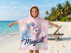 Dzieci poncho MAGICAL różowe 60x120 cm