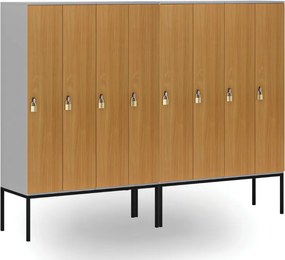 Drewniana szafa ubraniowa S4 z podstawą, 4-drzwiowa, 1871 x 1200 x 500 mm, demontaż, zamek obrotowy, szary/pomarańczowy