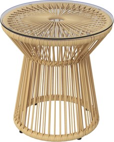 Outsunny Stolik Ogrodowy Stolik Rattanowy, Blat ze Szkła, PE-Rattan, 40 cm x 40 cm x 42 cm Beżowy