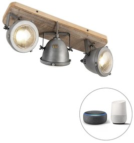 Inteligentny reflektor stalowy z drewnem, regulowany, w tym 3 Wi-Fi GU10 - EmadoPrzemysłowy Oswietlenie wewnetrzne