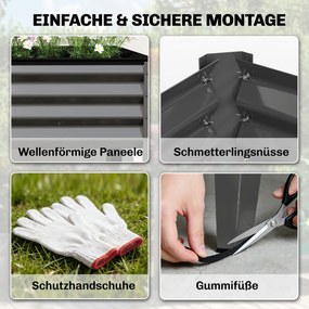 Outsunny Skrzynia z metalu, extra duży pojemnik do sadzenia z wzmocnieniami i wkładem włókninowym, 180 x 55 x 80 cm, ciemnoszary | Aosom PL