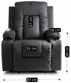 Fotel Masujący BOX Rozkładany Wypoczynkowy z Podnóżkiem Czarny Ekoskóra Nowoczesny