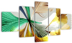 Obraz - Liście z piórami (125x70 cm)