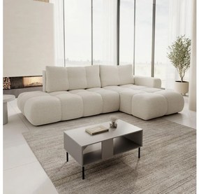 Rozkładany narożnik tapicerowany z pojemnikiem w układzie L ALMADA prawy jasnobeżowy