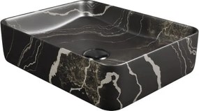 Umywalka ceramiczna nablatowa marmurowa prostokątna czarna 50 x 39 cm MARBE BLACK
