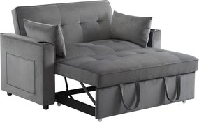 Sofa rozkładana 3 w 1 z regulowanym oparciem i uchwytami na kubki, szary aksamit, do małych przestrzeni lub kawalerek