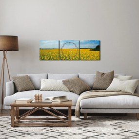 Obraz - ciąg słoneczników (z zegarem) (90x30 cm)
