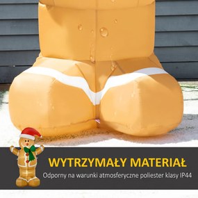 HOMCOM Nadmuchiwana dekoracja 183 cm – Piernikowy ludzik z kokardą, 3 LED, wbudowana dmuchawa
