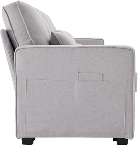 Sofa 4-osobowa - Sofa z 2 uchwytami na kubki i 2 ładowarkami USB - kieszeniami w podłokietnikach i 4 poduszkami - jasnoszary len