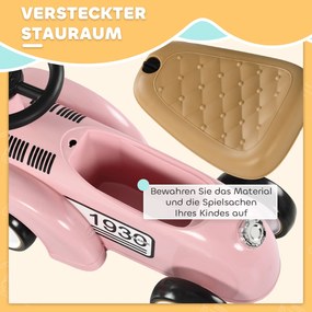 AIYAPLAY Dziecięcy pojazd do zjeżdżania, styl vintage, ukryty schowek, zabezpieczenie przed przewróceniem, klakson, 12-36 miesięcy, Różowy