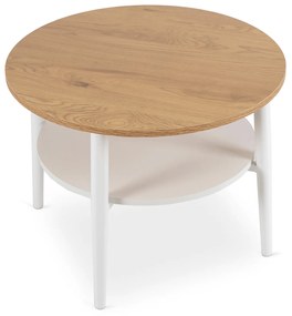 Stolik Kawowy Okrągły PAULO 60 cm Dąb/Biały Skandynawski