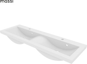 Umywalka wpuszczana w blat biała błyszcząca z konglomeratu WAVE DUO 120 cm