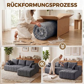 HOMCOM 3-osobowy narożnik w kształcie L z otomaną, przekształcalna sofa Chenille-Cloud z wkładem sprężynowym, szary | Aosom PL