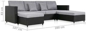 4-osobowa rozkładana czarna sofa z jasnoszarymi poduszkami - Umika 4Q