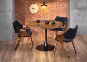 Nowoczesny okrągły stół z czarną nogą Carma 100 cm z blatem MDF w kolorze naturalnego drewna