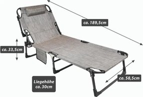 Składany leżak, szary, wymiary: 189,5 x 58,5 x 33,5 cm
