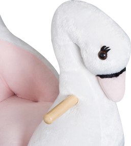 HOMCOM Koń na biegunach dla dzieci zwierzak na biegunach dla małych dzieci łabędź od 18 miesięcy plusz różowy+biały