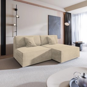 Masseno Narożnik FIORO z funkcją spania i pojemnikiem na pościel Narozniki L, Rozkładana sofa - Kremowy, MONOLITH 04